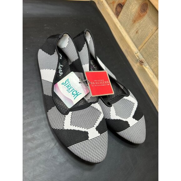 Skechers Womens Stretch Fit Slip-On Flats Black/White Geometric Pattern Size 6.5 - Picture 2 of 6
